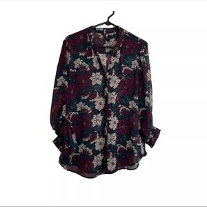 KUT From The Kloth Sheer Button Down Floral Purple Top Size M